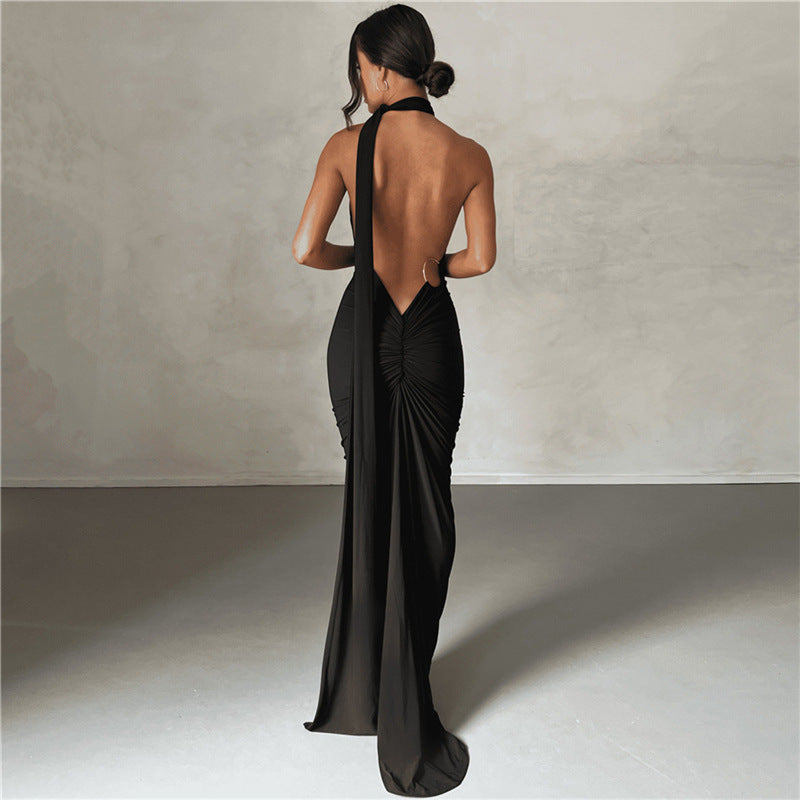 spring and summer new style women's clothing sexy backless halter neck hip-covering slim evening dress for women