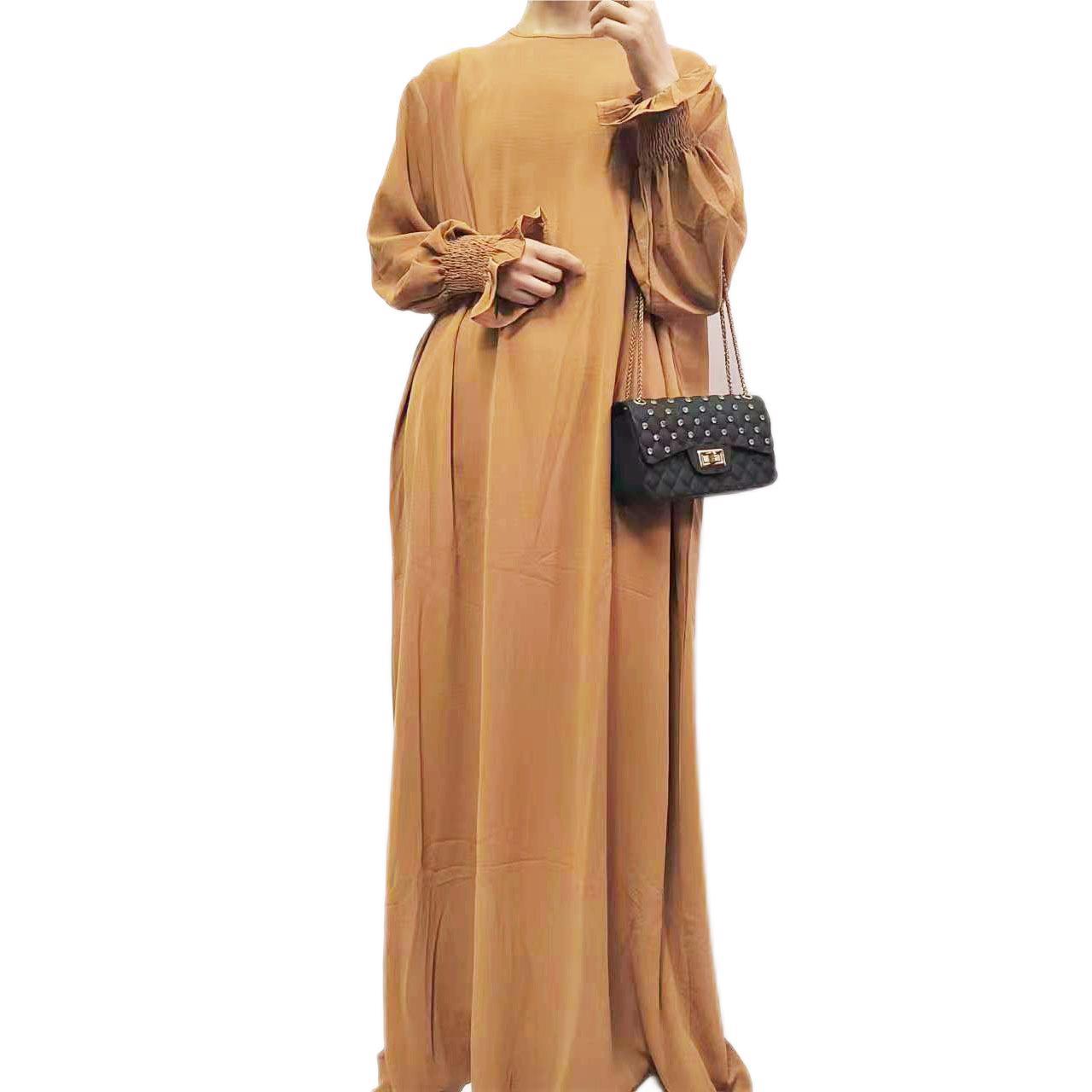 women's clothing Amazon Middle East Dubai Turkish Arabian solid color long-sleeved dress