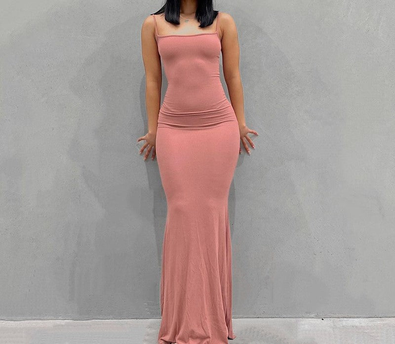 Suspender dress women's clothing high-end pure desire style hip skirt sexy slim milk silk long fishtail skirt