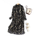 autumn new style new slim fit black and white printed design long long-sleeved dress