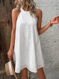 Summer New Women's Lace Solid Color Sleeveless Button Halter Dress