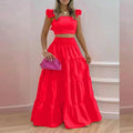 new temperament sexy solid color mid-waist suspenders two-piece suit dress