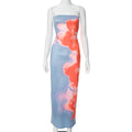 summer new high-end contrasting print tight tube top slit dress