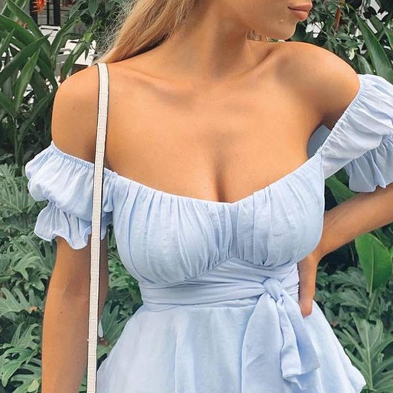 women's clothing new women's clothing v-neck waist strap ruffles dress
