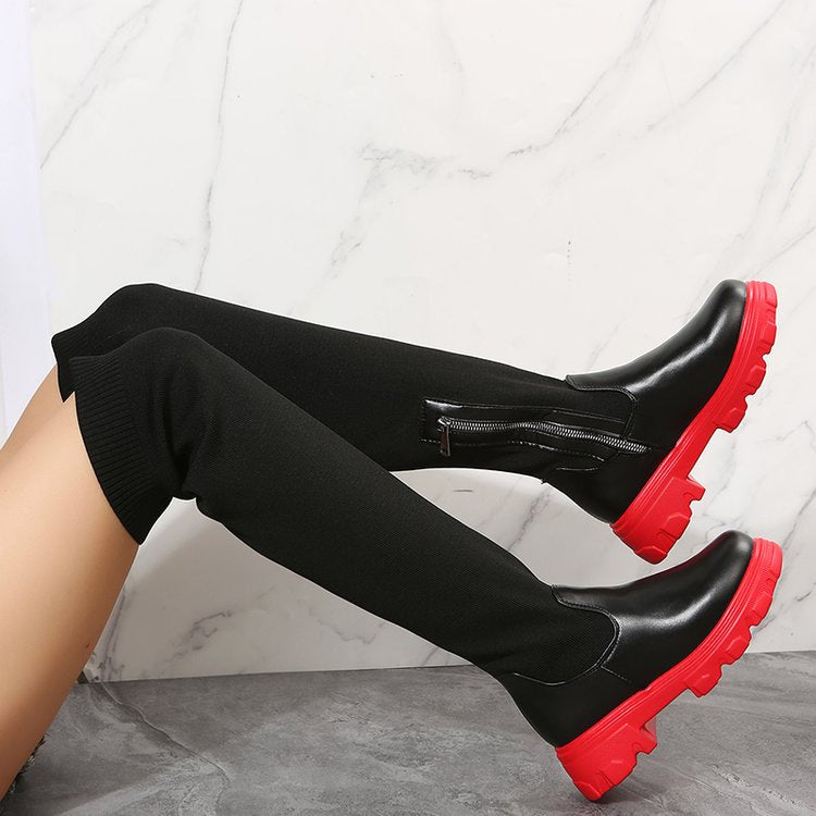 Thick-Soled, Round-Toed Over-The-Knee Boots